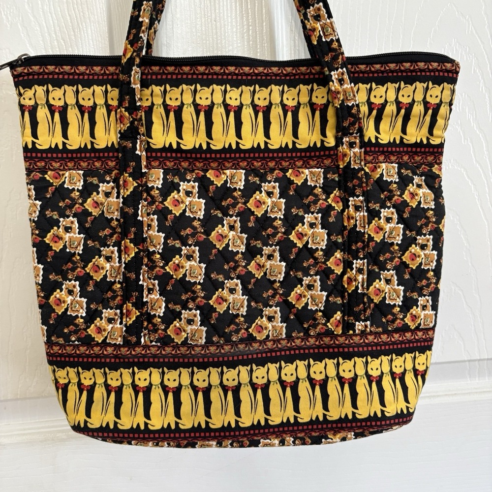 Vintage Quilted Shoulder Tote Bag Vera-Style 70s Retro Mod Cat Print Moody 14x12